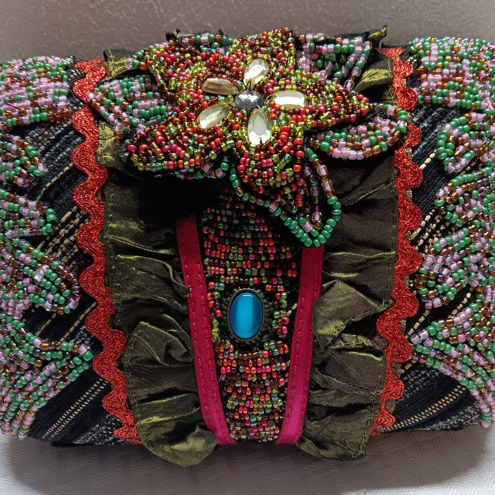 PRITZI Beaded Floral Clutch